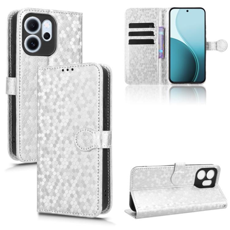 

For OPPO Reno14 F 5G Honeycomb Dot Texture Leather Phone Case(Silver)