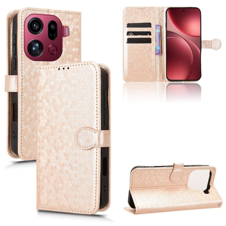 

For OPPO Find X9 Pro Honeycomb Dot Texture Leather Phone Case(Gold)