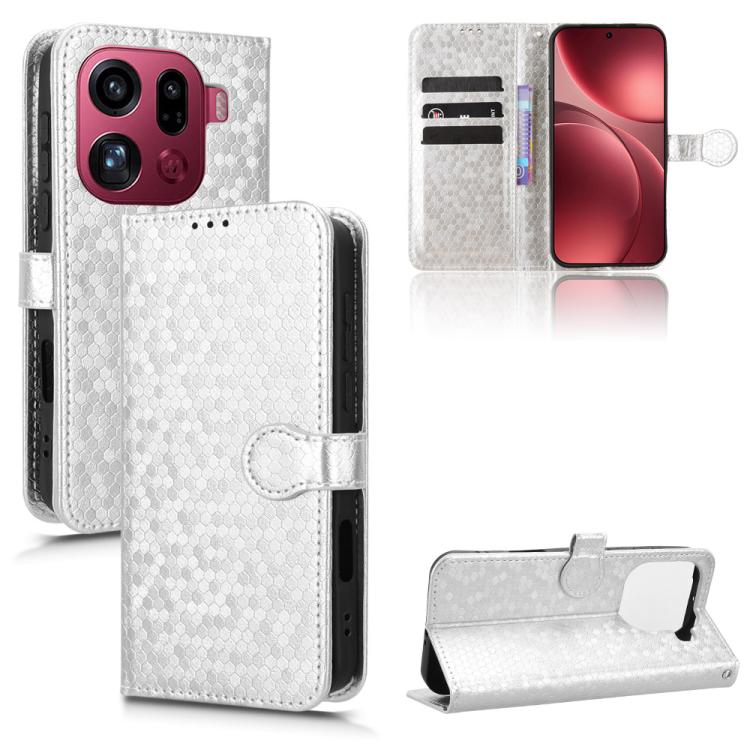 

For OPPO Find X9 Pro Honeycomb Dot Texture Leather Phone Case(Silver)