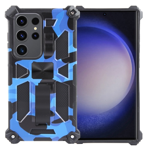 

For Samsung Galaxy S24 Ultra 5G Camouflage Armor Kickstand TPU + PC Magnetic Phone Case(Dark Blue)