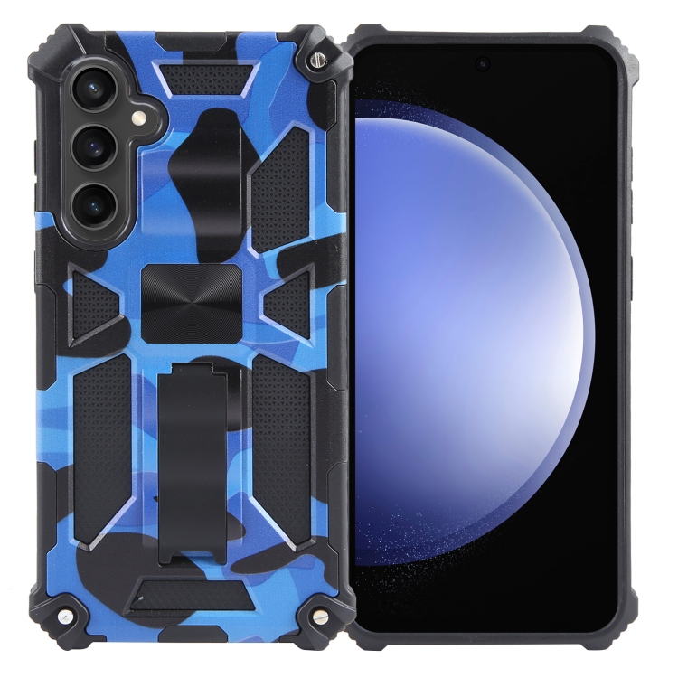 

For Samsung Galaxy S24+ 5G Camouflage Armor Kickstand TPU + PC Magnetic Phone Case(Dark Blue)