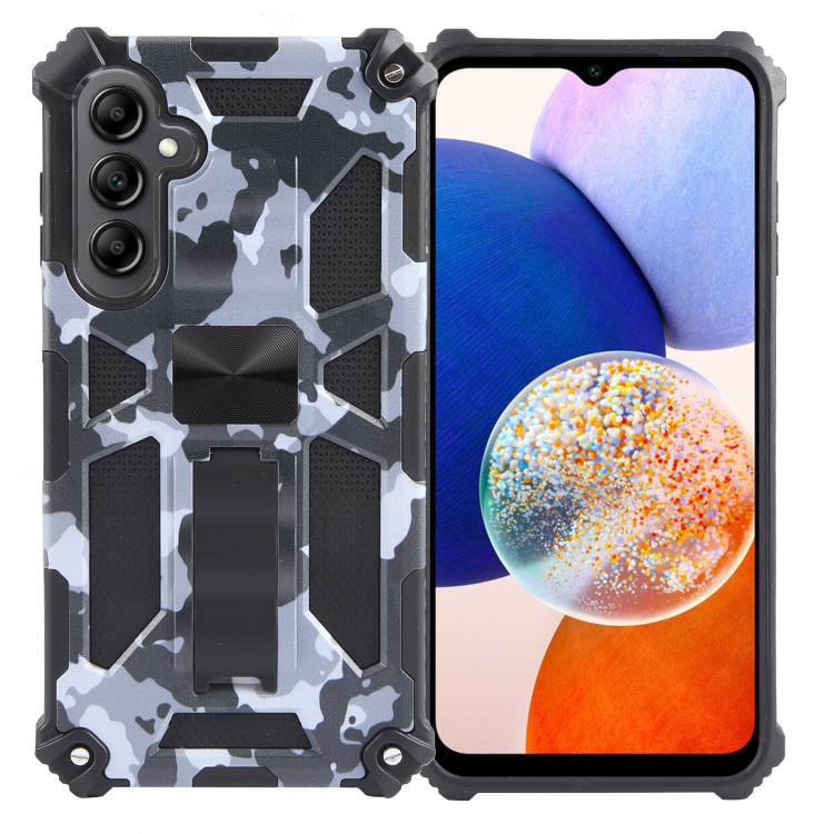 

For Samsung Galaxy A15 Camouflage Armor Kickstand TPU + PC Magnetic Phone Case(Grey)