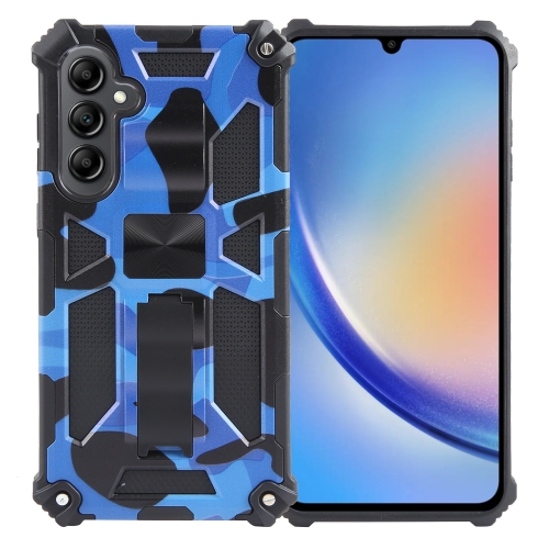 

For Samsung Galaxy A35 Camouflage Armor Kickstand TPU + PC Magnetic Phone Case(Dark Blue)