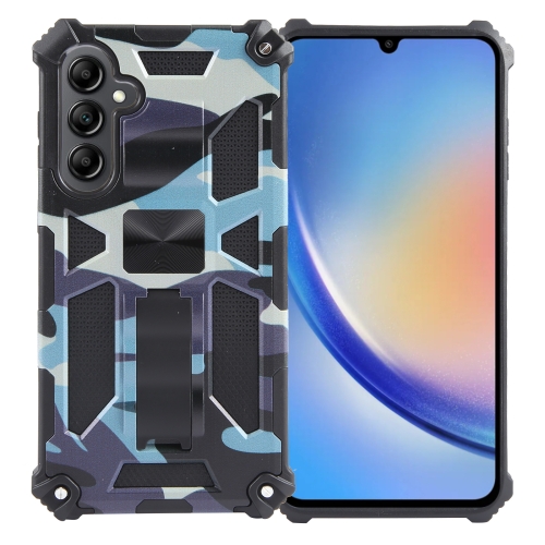 

For Samsung Galaxy A35 Camouflage Armor Kickstand TPU + PC Magnetic Phone Case(Light Blue)