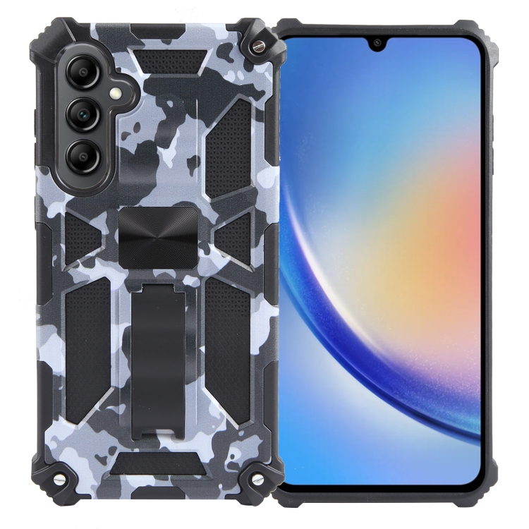 

For Samsung Galaxy A35 Camouflage Armor Kickstand TPU + PC Magnetic Phone Case(Grey)