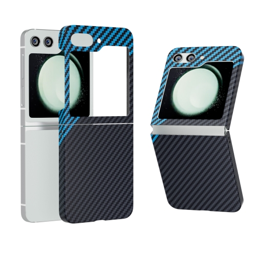 

For Samsung Galaxy Z Flip5 All-inclusive Decal Carbon Fiber Texture Protective Phone Case(Gray Blue)