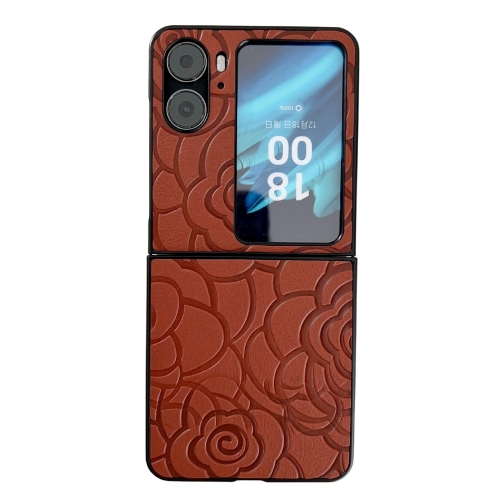 

For OPPO Find N2 Flip Impression Flower Pattern Protective Phone Case(Brown)