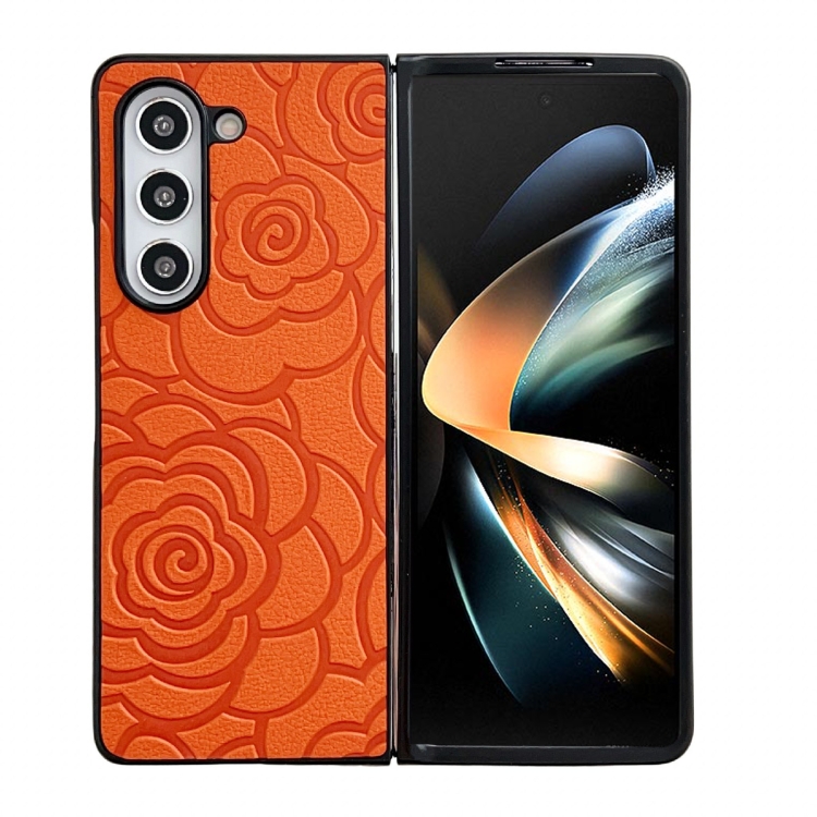 

For Samsung Galaxy Z Fold4 Impression Flower Pattern Protective Phone Case(Orange)