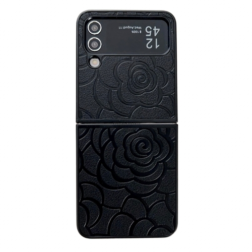 For Samsung Galaxy Z Flip4 Impression Flower Pattern Protective Phone Case(Black) for samsung galaxy z flip4 sm f721b original sim card tray black