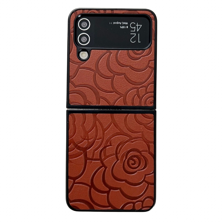

For Samsung Galaxy Z Flip4 Impression Flower Pattern Protective Phone Case(Brown)