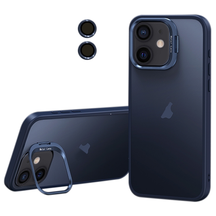

For iPhone 11 Lens Holder Frosted Phone Case(Blue)