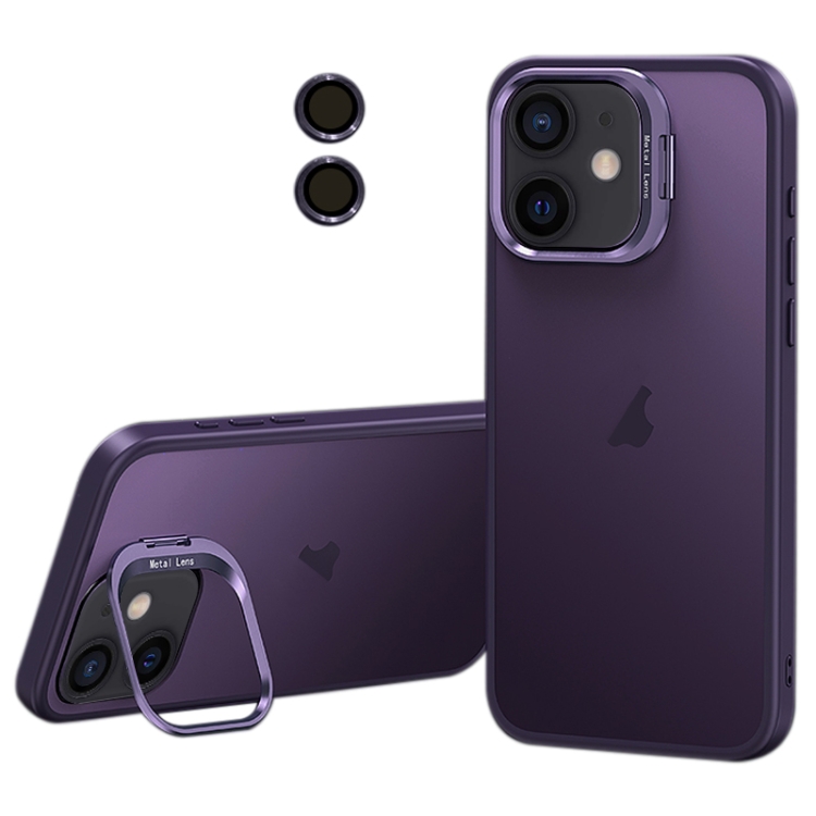 

For iPhone 11 Lens Holder Frosted Phone Case(Purple)