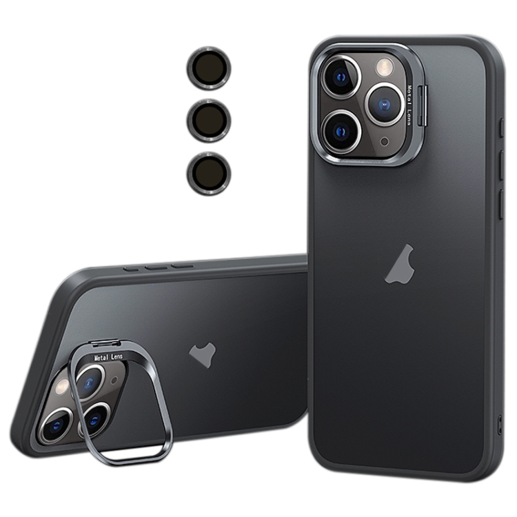 

For iPhone 11 Pro Lens Holder Frosted Phone Case(Grey)