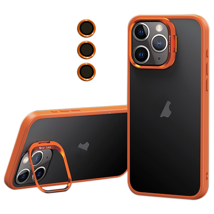 

For iPhone 11 Pro Max Lens Holder Frosted Phone Case(Orange)