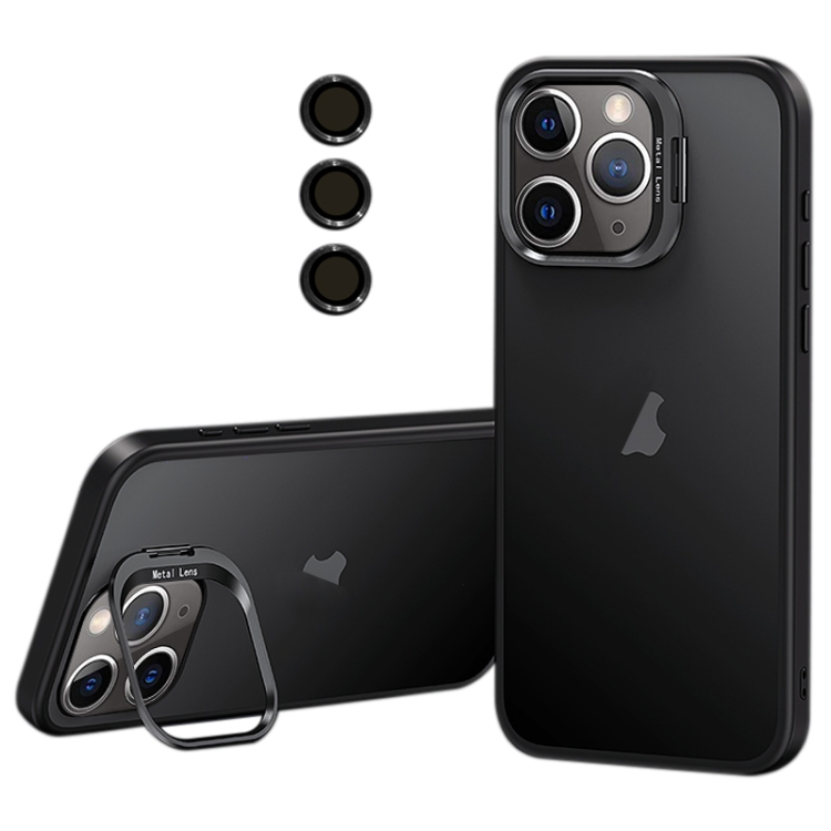 

For iPhone 11 Pro Max Lens Holder Frosted Phone Case(Black)