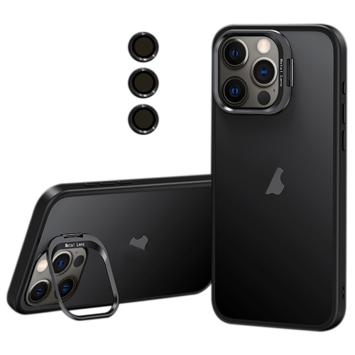 

For iPhone 12 Pro Lens Holder Frosted Phone Case(Black)