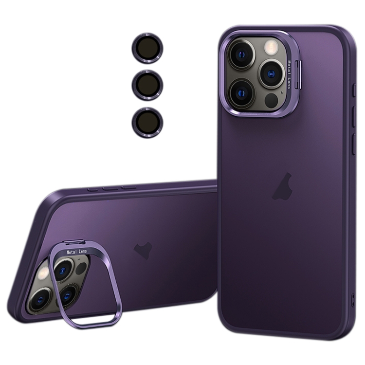 

For iPhone 12 Pro Lens Holder Frosted Phone Case(Purple)