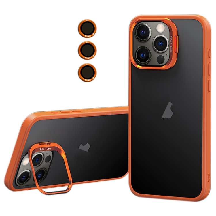 

For iPhone 12 Pro Max Lens Holder Frosted Phone Case(Orange)
