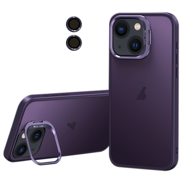 

For iPhone 13 Lens Holder Frosted Phone Case(Purple)