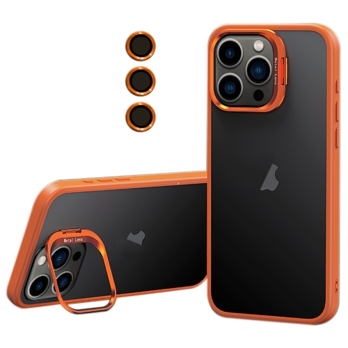 

For iPhone 13 Pro Lens Holder Frosted Phone Case(Orange)