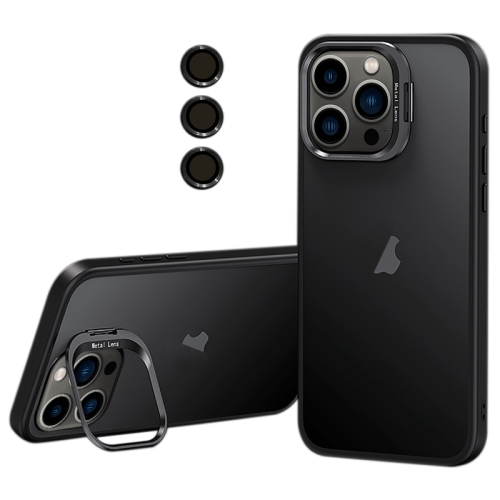 

For iPhone 13 Pro Lens Holder Frosted Phone Case(Black)