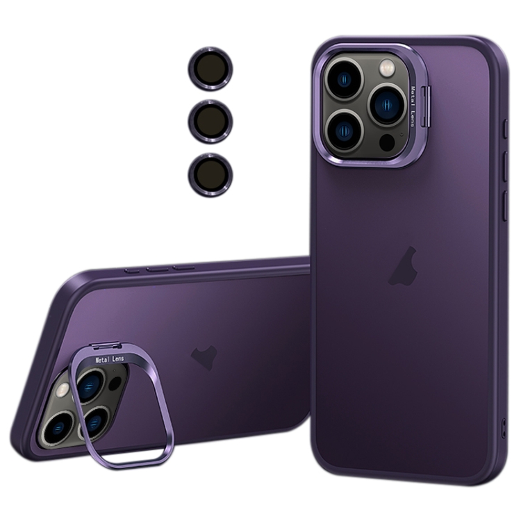 

For iPhone 13 Pro Lens Holder Frosted Phone Case(Purple)