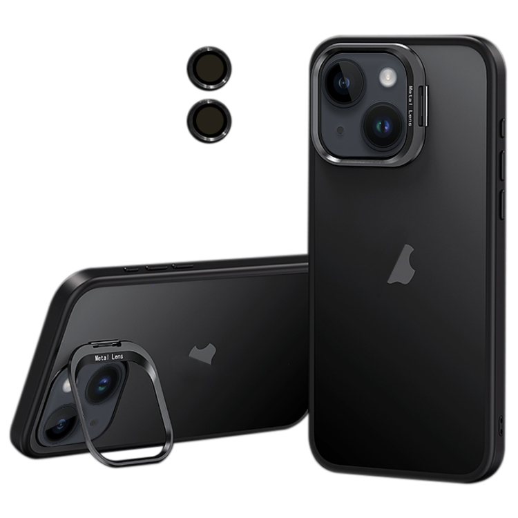 

For iPhone 14 Plus Lens Holder Frosted Phone Case(Black)