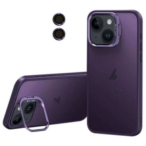 

For iPhone 14 Plus Lens Holder Frosted Phone Case(Purple)