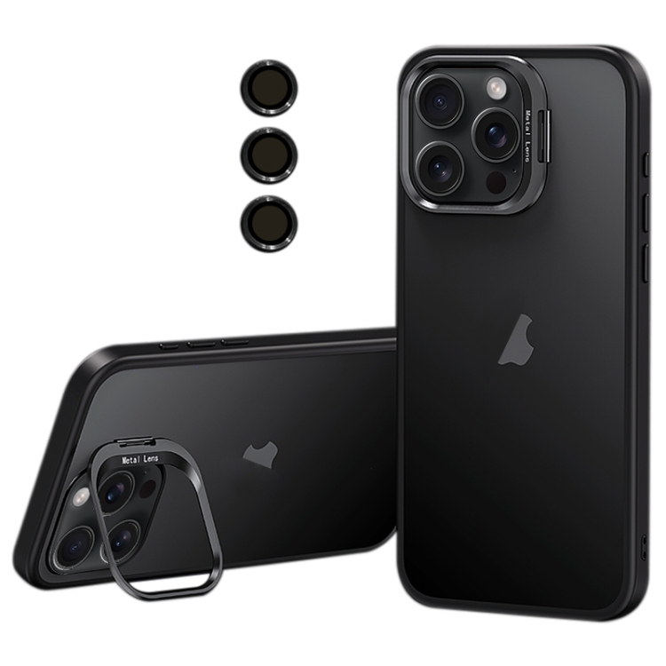 

For iPhone 14 Pro Lens Holder Frosted Phone Case(Black)