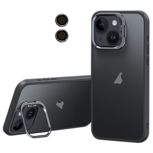 

For iPhone 15 Plus Lens Holder Frosted Phone Case(Grey)
