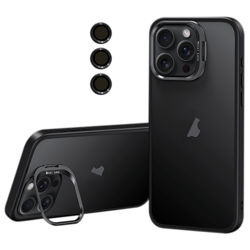

For iPhone 15 Pro Lens Holder Frosted Phone Case(Black)