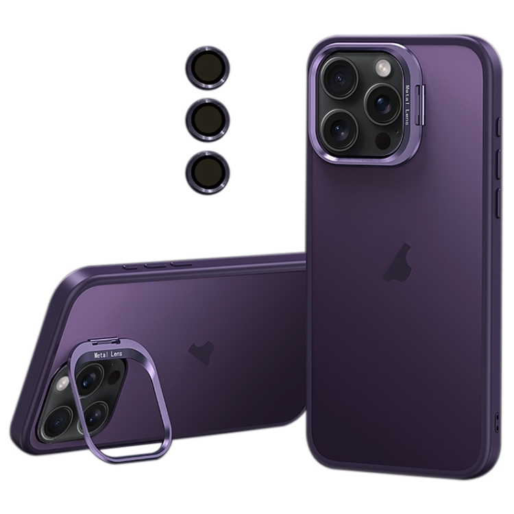 

For iPhone 15 Pro Lens Holder Frosted Phone Case(Purple)