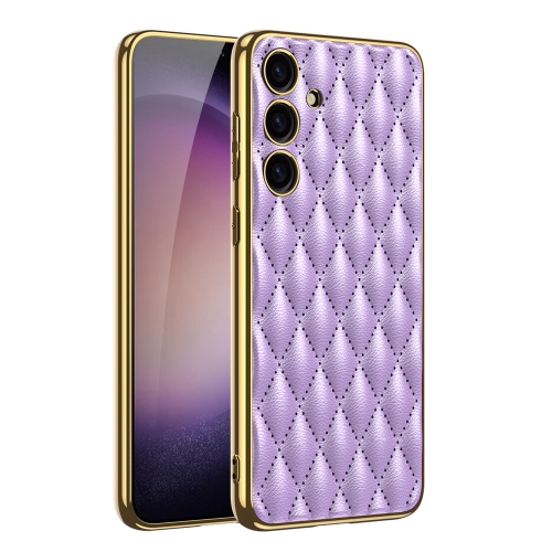 

For Samsung Galaxy S24 5G GKK Rhombus Pattern Electroplating Plain PU Phone Case(Purple)