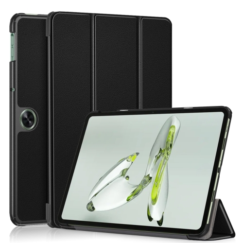 

For OnePlus Pad Go / OPPO Pad Air2 / Neo Custer Solid Color 3-fold Holder Smart Leather Tablet Case(Black)