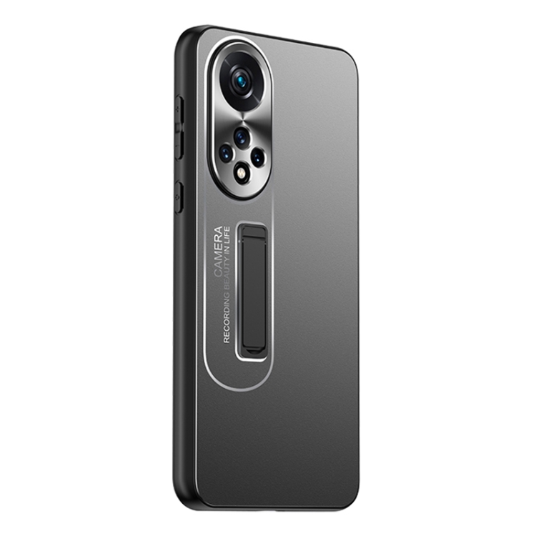

For Honor 50 Pro Frosted Metal Hybrid TPU Holder Phone Case(Black)