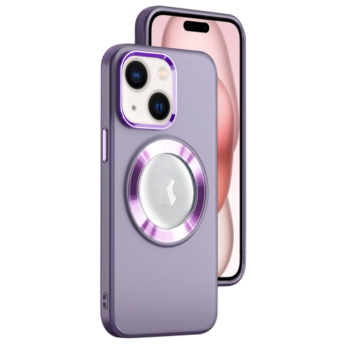 

For iPhone 15 Plus MagSafe Skin-feel CD Texture PC Phone Case(Purple)