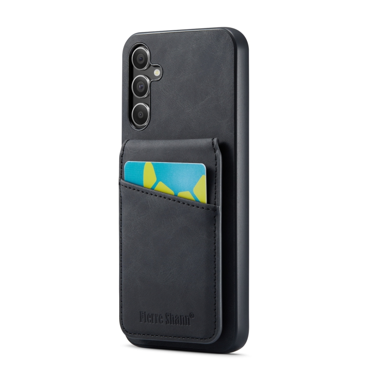 

For Samsung Galaxy A15 Fierre Shann Crazy Horse Card Holder Back Cover PU Phone Case(Black)