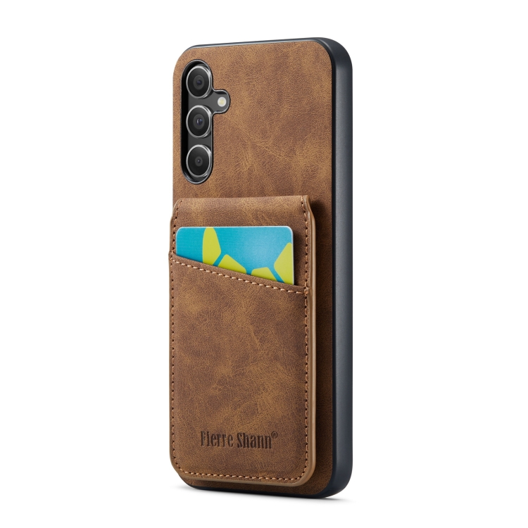 

For Samsung Galaxy A15 Fierre Shann Crazy Horse Card Holder Back Cover PU Phone Case(Brown)