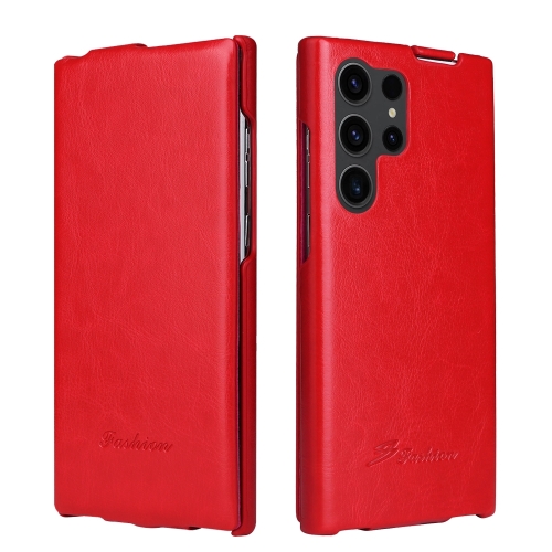 

For Samsung Galaxy S24 Ultra 5G Fierre Shann 64 Texture Vertical Flip PU Leather Phone Case(Red)
