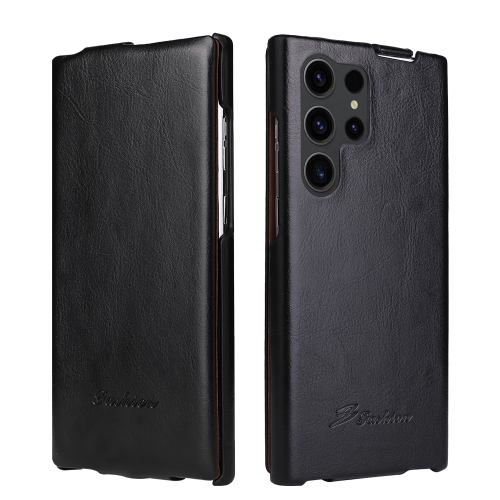

For Samsung Galaxy S24 Ultra 5G Fierre Shann 64 Texture Vertical Flip PU Leather Phone Case(Black)