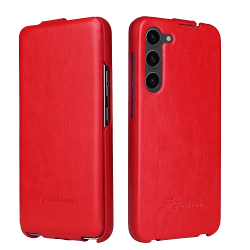 

For Samsung Galaxy S24+ 5G Fierre Shann 64 Texture Vertical Flip PU Leather Phone Case(Red)