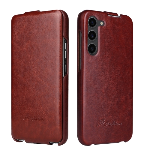 

For Samsung Galaxy S24 5G Fierre Shann 64 Texture Vertical Flip PU Leather Phone Case(Brown)
