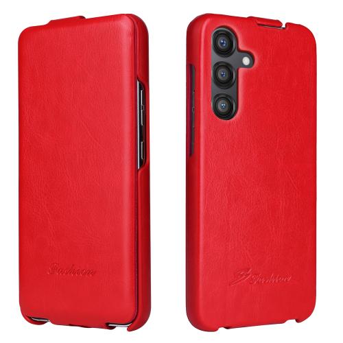 

For Samsung Galaxy S25 5G Fierre Shann 64 Texture Vertical Flip PU Leather Phone Case(Red)