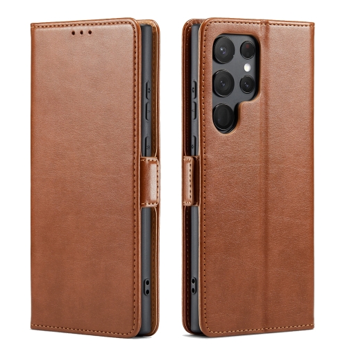 

For Samsung Galaxy S24 Ultra 5G Fierre Shann PU Genuine Leather Texture Phone Case(Brown)