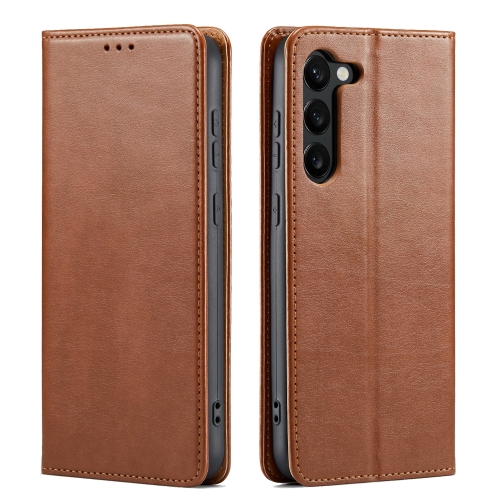 

For Samsung Galaxy S24+ 5G Fierre Shann PU Genuine Leather Texture Phone Case(Brown)