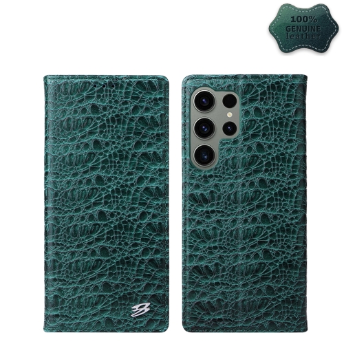 

For Samsung Galaxy S24 Ultra 5G Fierre Shann Crocodile Texture Magnetic Genuine Leather Phone Case(Green)