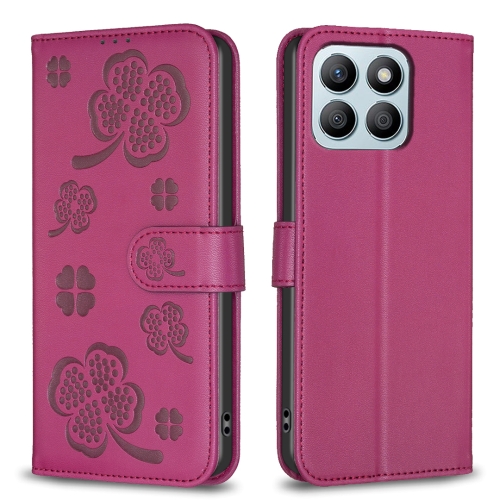 

For Honor X8b Four-leaf Embossed Leather Phone Case(Rose Red)