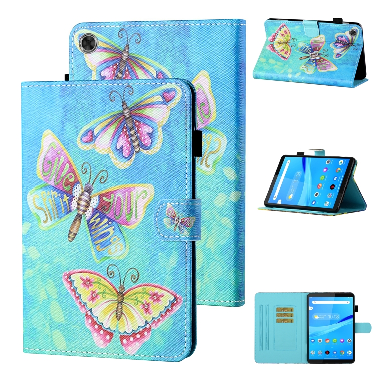 

For Samsung Galaxy Tab A9 Coloured Drawing Stitching Smart Leather Tablet Case(Colorful Butterflies)