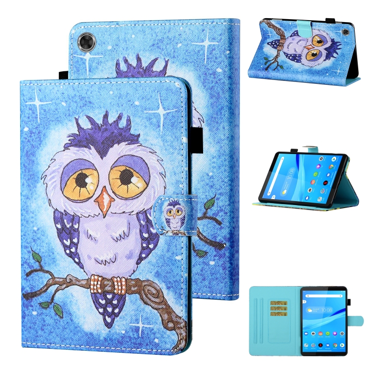 

For Samsung Galaxy Tab A9+ Coloured Drawing Stitching Smart Leather Tablet Case(Blue Owl)
