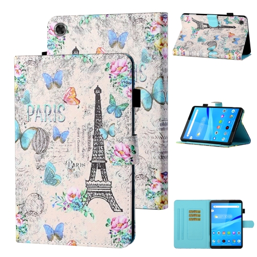 

For Samsung Galaxy Tab A9+ Coloured Drawing Stitching Smart Leather Tablet Case(Tower and Butterflies)